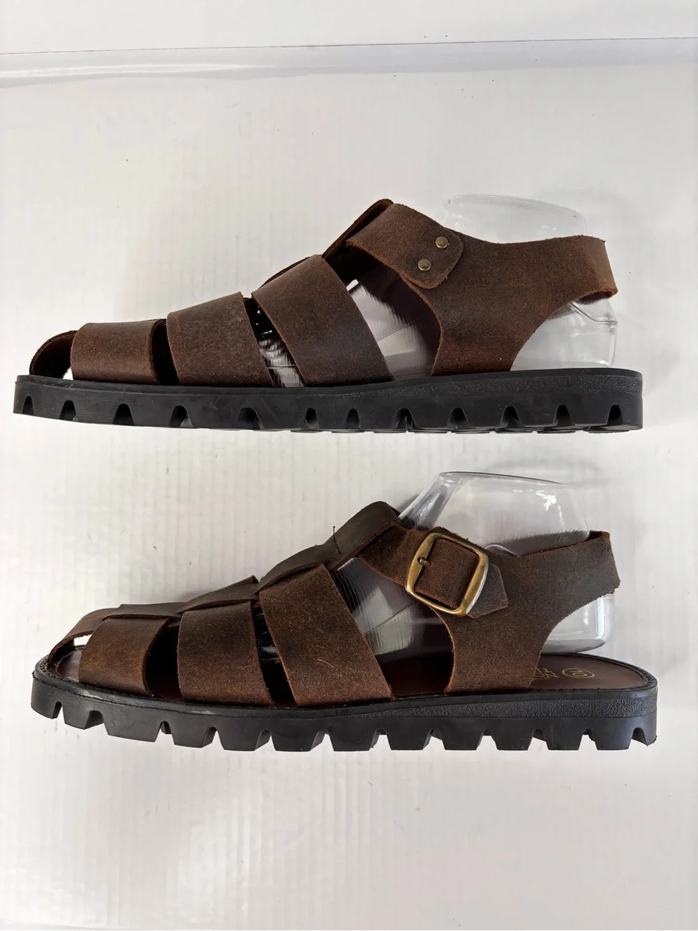 Northwest Territory Brown Leather Fisherman Sandals Mens Sz 10 Woven Rugged Sole